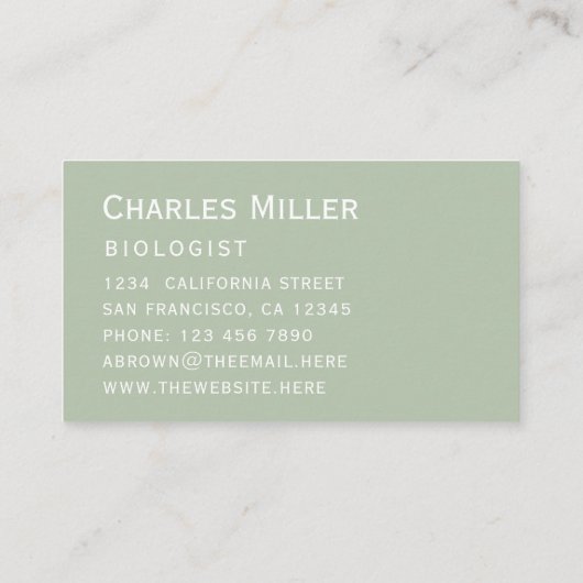 Sage Simple Green White Elegant Script Visitekaartje (Achterkant)