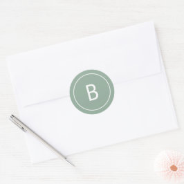Sage Simple Modern Monogram Christmas Envelope Ronde Sticker