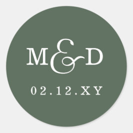 Sage Simple Modern Monogram Weddenschap Ronde Sticker
