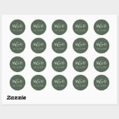 Sage Simple Modern Monogram Weddenschap Ronde Sticker (Vel)