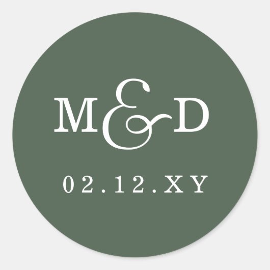 Sage Simple Modern Monogram Weddenschap Ronde Sticker (Voorkant)
