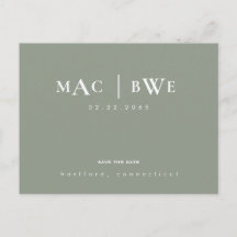 Sage Simple & Strak Monogram Save the Date
