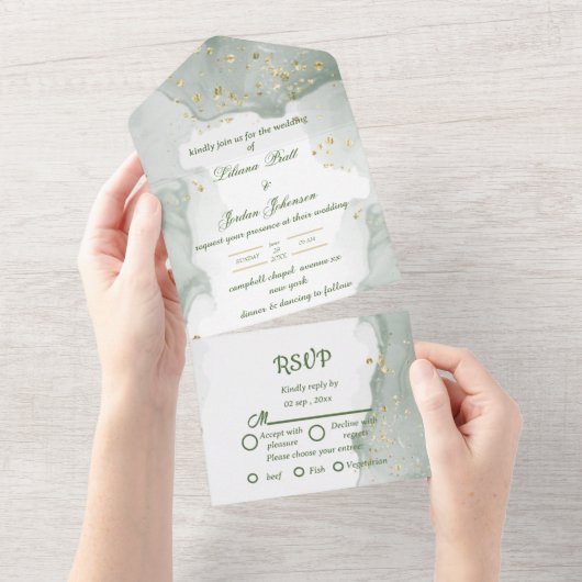 Sage SIMPLE STYLISH WEDDING All In One Uitnodiging (Afscheurbaar)