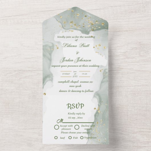Sage SIMPLE STYLISH WEDDING All In One Uitnodiging (Binnen)