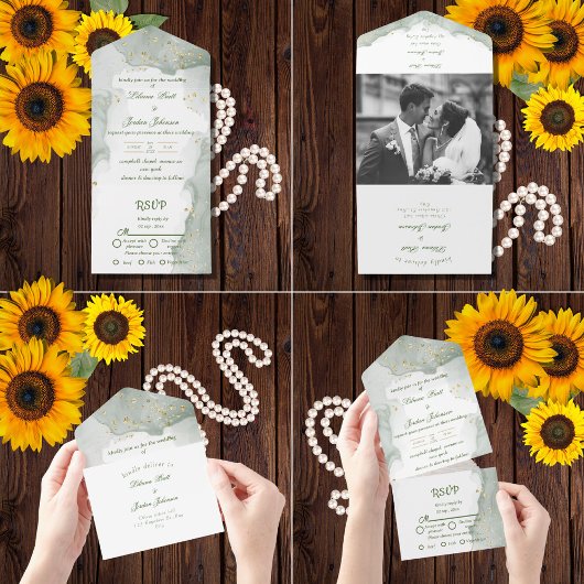 Sage SIMPLE STYLISH WEDDING All In One Uitnodiging