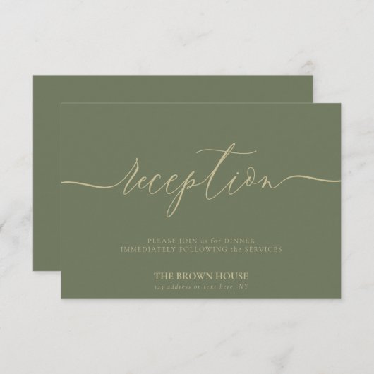 Sage Simple Wedding Reception Kaart (Voorkant / Achterkant)