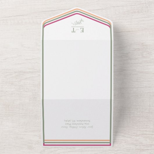 Sage Sinaasappel & Fuschia Roze Eenvoudige Moderne All In One Uitnodiging (Buitenkant)