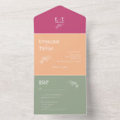 Sage Sinaasappel & Fuschia Roze Eenvoudige Moderne All In One Uitnodiging (Binnen)