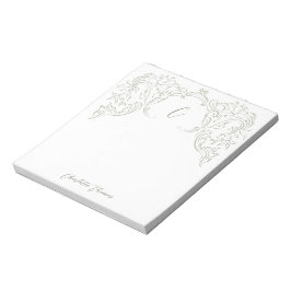 Sage Sketched Flourish Monogram briefpapier Notitieblok