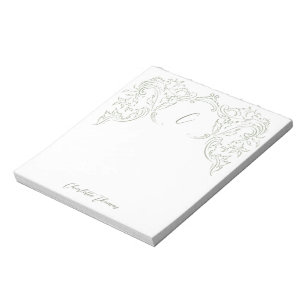 Sage Sketched  Flourish Monogram briefpapier Notitieblok
