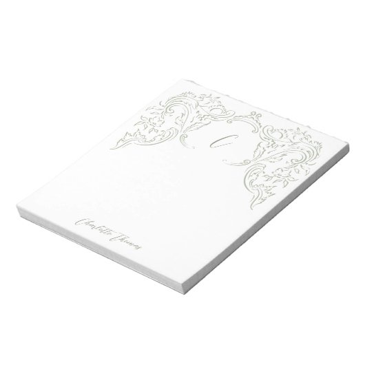 Sage Sketched  Flourish Monogram briefpapier Notitieblok (Linkerzijde)