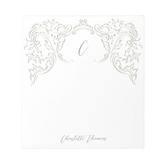 Sage Sketched  Flourish Monogram briefpapier Notitieblok (Voorkant)