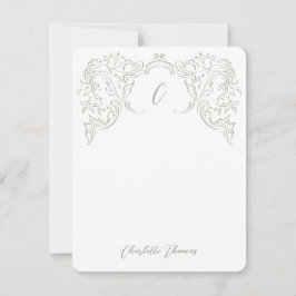 Sage Sketched Flourish Monogram briefpapier Notitiekaartje