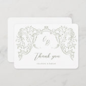 Sage Sketched  Flourish Monogram Huwelijk Bedankkaart (Voorkant / Achterkant)
