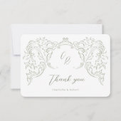 Sage Sketched  Flourish Monogram Huwelijk Bedankkaart (Voorkant)