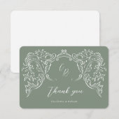 Sage Sketched  Flourish Monogram Huwelijk Bedankkaart (Voorkant / Achterkant)