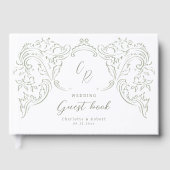 Sage Sketched Flourish Monogram Huwelijk Gastenboek (Voorkant)