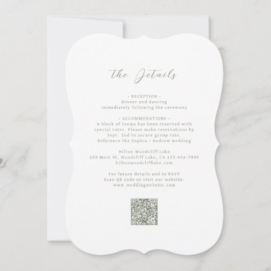 Sage Sketched Flourish Monogram Huwelijk Kaart (Achterkant)