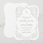 Sage Sketched  Flourish Monogram Huwelijk Kaart (Voorkant / Achterkant)