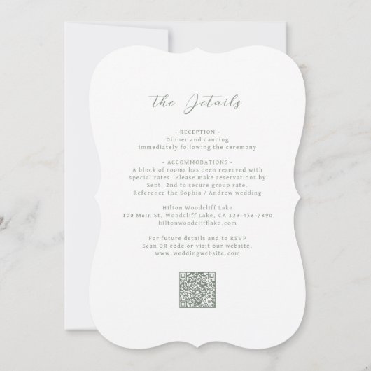 Sage Sketched Flourish Monogram Huwelijk Kaart (Achterkant)