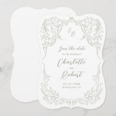 Sage Sketched  Flourish Monogram Huwelijk Save The Date (Voorkant / Achterkant)