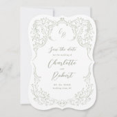 Sage Sketched Flourish Monogram Huwelijk Save The Date (Voorkant)