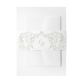 Sage Sketched Flourish Monogram Huwelijk Uitnodigingen Wikkel
