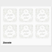 Sage Sketched  Flourish Monogram Huwelijk Vierkante Sticker (Vel)