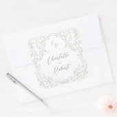 Sage Sketched  Flourish Monogram Huwelijk Vierkante Sticker (Envelop)