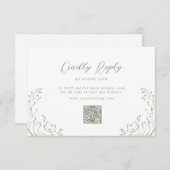 Sage Sketched Flourish QR code bruiloft RSVP Kaartje (Voorkant / Achterkant)