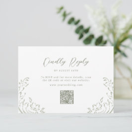 Sage Sketched Flourish QR code bruiloft RSVP Kaartje
