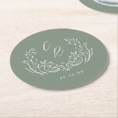 Sage Sketched Flourish Wedding Monogram Ronde Kartonnen Onderzetter (Gebogen)