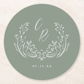 Sage Sketched Flourish Wedding Monogram Ronde Kartonnen Onderzetter (Voorkant)