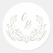 Sage Sketched  Flourish Wedding Monogram Ronde Sticker (Voorkant)