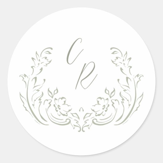 Sage Sketched  Flourish Wedding Monogram Ronde Sticker (Voorkant)