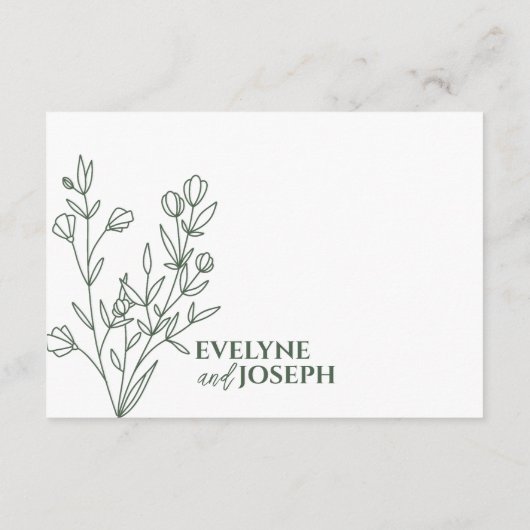 Sage Smaragd Groen Bloemen Boho Bruiloft Details Informatiekaartje (Achterkant)