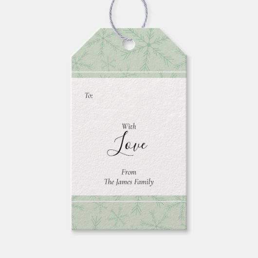 Sage Snowflake Holiday Gift Label Cadeaulabel (Voorkant)