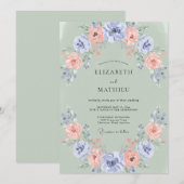 Sage Soft Bloemstuk Bruiloft Kaart (Voorkant / Achterkant)