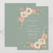 Sage Soft Bloom Romance Bruiloft Kaart (Voorkant / Achterkant)
