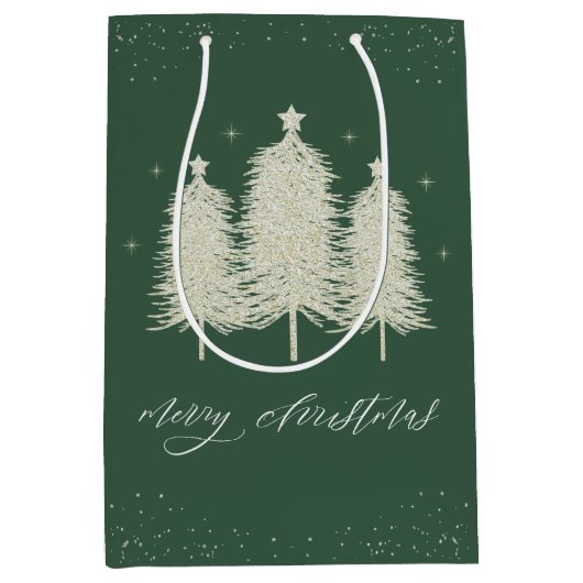 Sage Sparkly Vrolijke Kerstbomen Vakantie Medium Cadeauzakje (Voorkant)