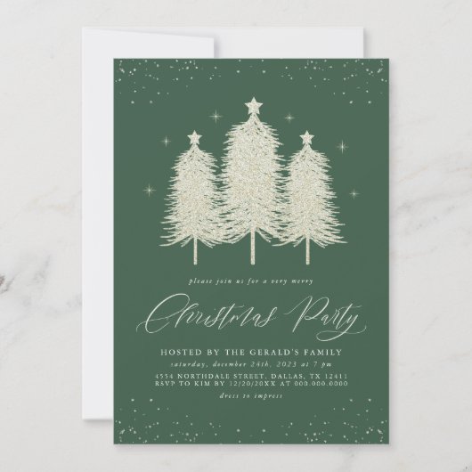 Sage Sparkly White Christmas Trees Feestdag Kaart (Voorkant)