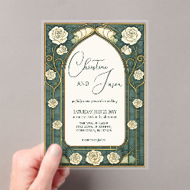 Sage Stained Glass Floral Art Nouveau Wedding Acryl Uitnodigingen