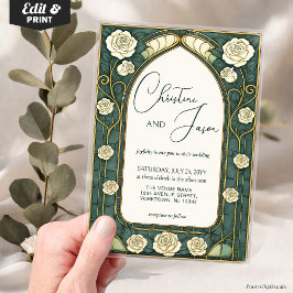 Sage Stained Glass Floral Art Nouveau Wedding  Acryl Uitnodigingen
