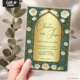 Sage Stained Glass Floral Art Nouveau Wedding  Acryl Uitnodigingen