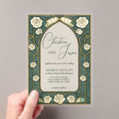 Sage Stained Glass Floral Art Nouveau Wedding  Acryl Uitnodigingen (Insitu (Draagbaar))