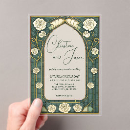 Sage Stained Glass Floral Art Nouveau Wedding Acryl Uitnodigingen