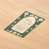 Sage Stained Glass Floral Art Nouveau Wedding  Acryl Uitnodigingen (Laagn)