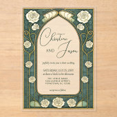 Sage Stained Glass Floral Art Nouveau Wedding  Acryl Uitnodigingen (Voorkant)