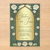 Sage Stained Glass Floral Art Nouveau Wedding Acryl Uitnodigingen (Voorkant)