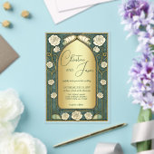 Sage Stained Glass Floral Art Nouveau Wedding Acryl Uitnodigingen (Insitu (Huwelijk))